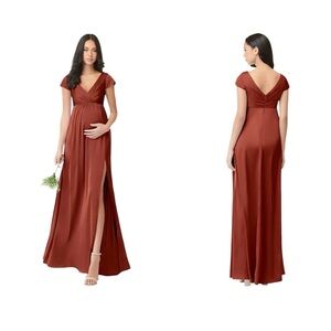 Azazie Allessia Stretch Satin Terracotta Dress Women’s 8 Maternity Bridesmaid